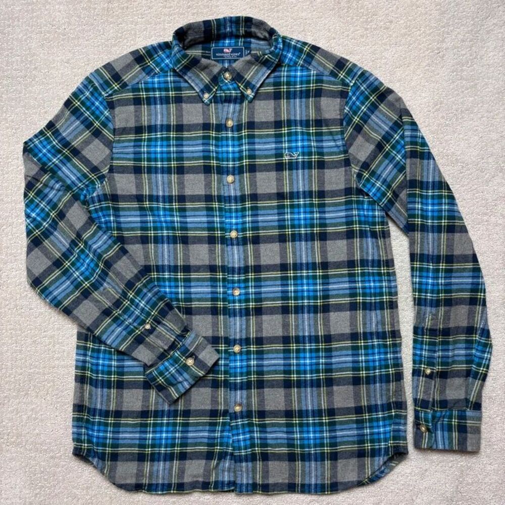Vineyard Vines Men’s Plaid Flannel Long Sleeve Button Down Shirt Cabincore Cozy